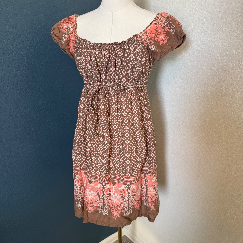 Y2K Cottagecore SO Wear It Declare It Babydoll Dress Medium Brown Pink Floral